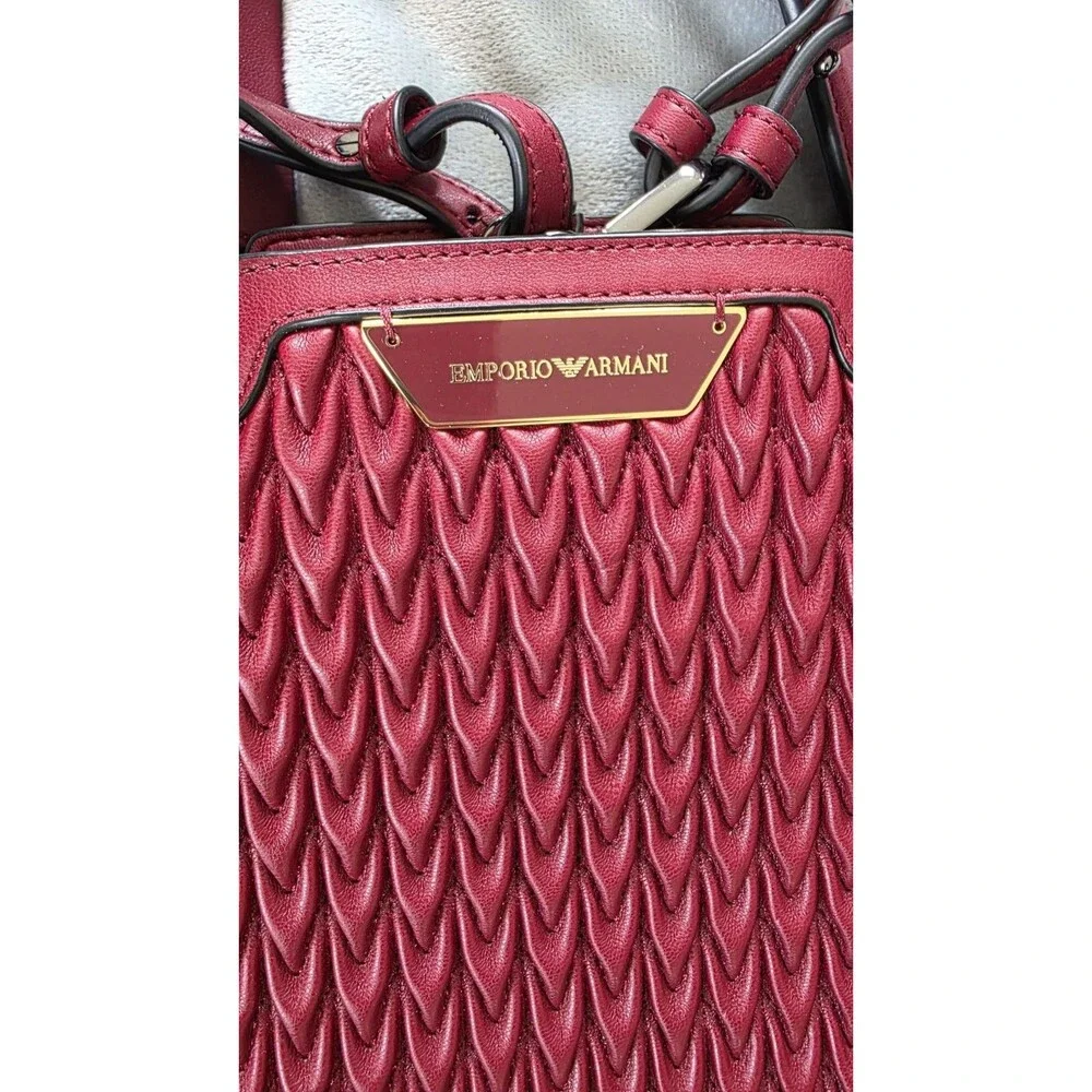 Emporio Armani Y3D021 Bordeaux Woven Shopping Tote Bag Shoulder Strap Dust Bag